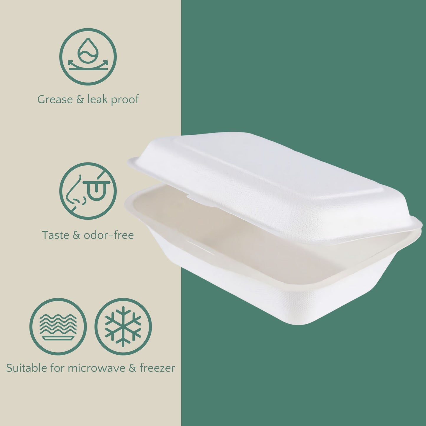 Honest Pack Clamshell Container from Sugarcane Fibre, 18 x 13 x 4.5 cm, 600 ml